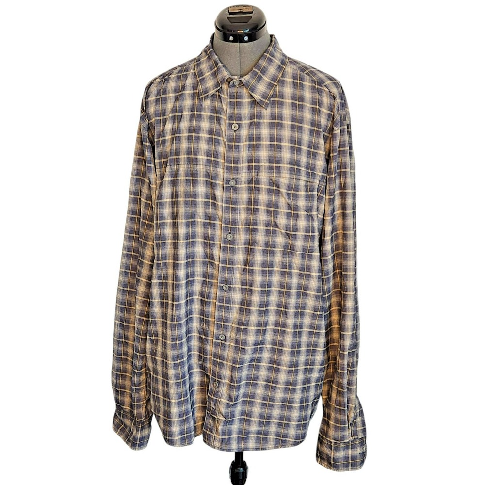 Marmot Mens XXL Plaid Long‎ Sleeve Button Down Shirt Blue Yellow Outdoor Hiking